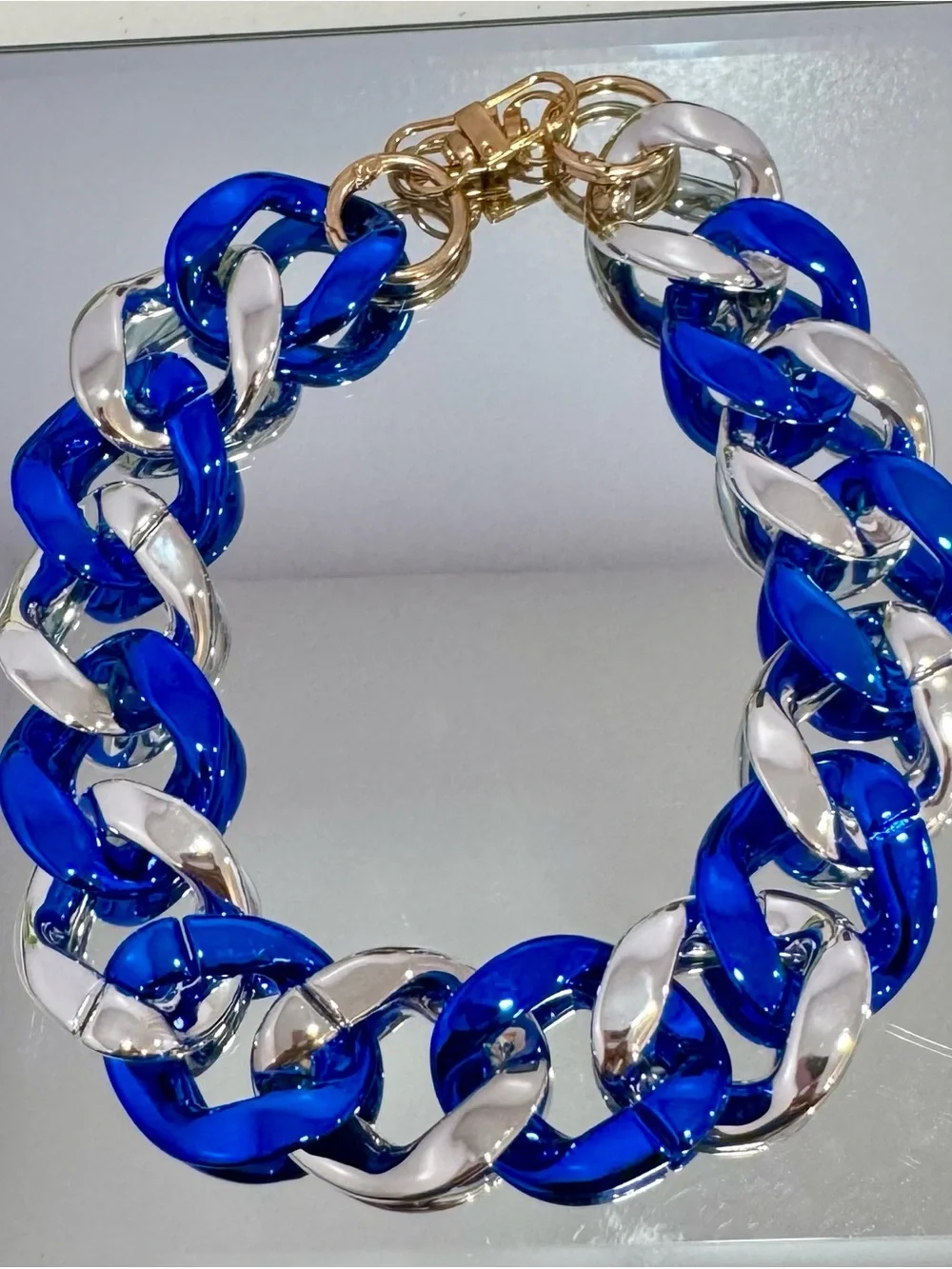 New Metallic Bold Blue & Silver Chunky Bag Chain